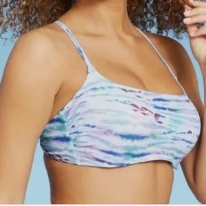 NWT Kona Sol Bandeau Style Bikini Top | Built In Bra | Blue Tie Dye Print